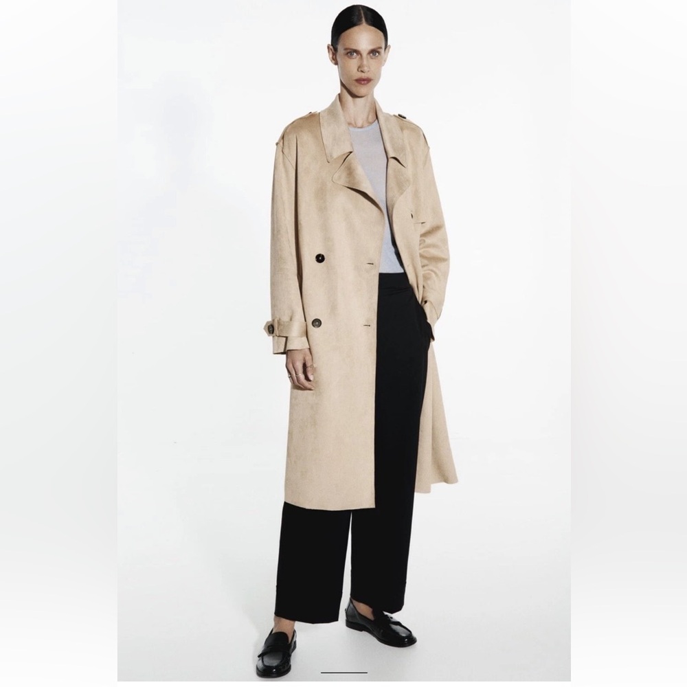 Zara Suede Effect Classic Tan Women's Trench Coat S NWOT